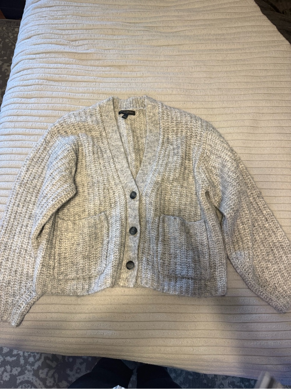 Banana Republic Cream Heathered Button-Front Knit Cardigan